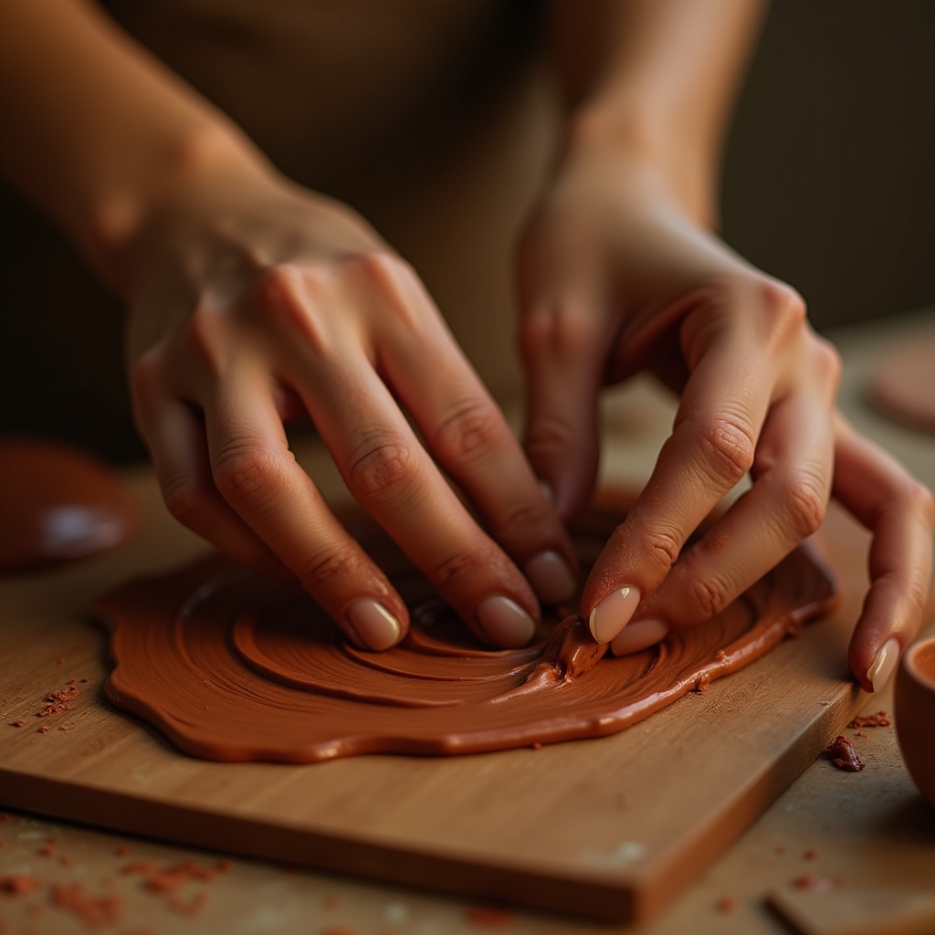 Mani che lavorano l'argilla al tornio